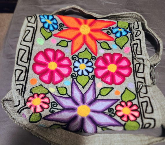 Handmade Embroidered Wool Backpack, Floral Appliq… - image 7