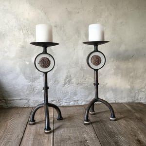 Set of Wrought Iron Candle Holders, Hand Forged, Rustic Industrial Decor, Gothic Farm Home Accent, Table Centerpiece, Candlelight Decor, 90s