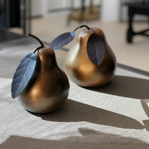 Large Bronze Pear Sculptures Set of 2 | Sculptural Fruit Decor | Statement Tabletop Objects | Modern Organic Decor