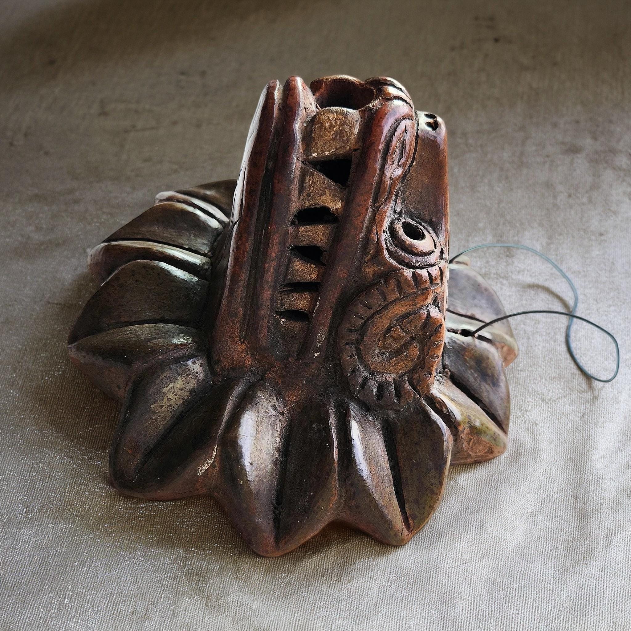 Aztec Quetzalcoatl Wall Mask, Ceramic Feathered Serpent Head, Tribal ...