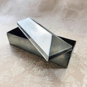 15" Long Hammered Silver Tone Metal Art Deco Style Decorative Box