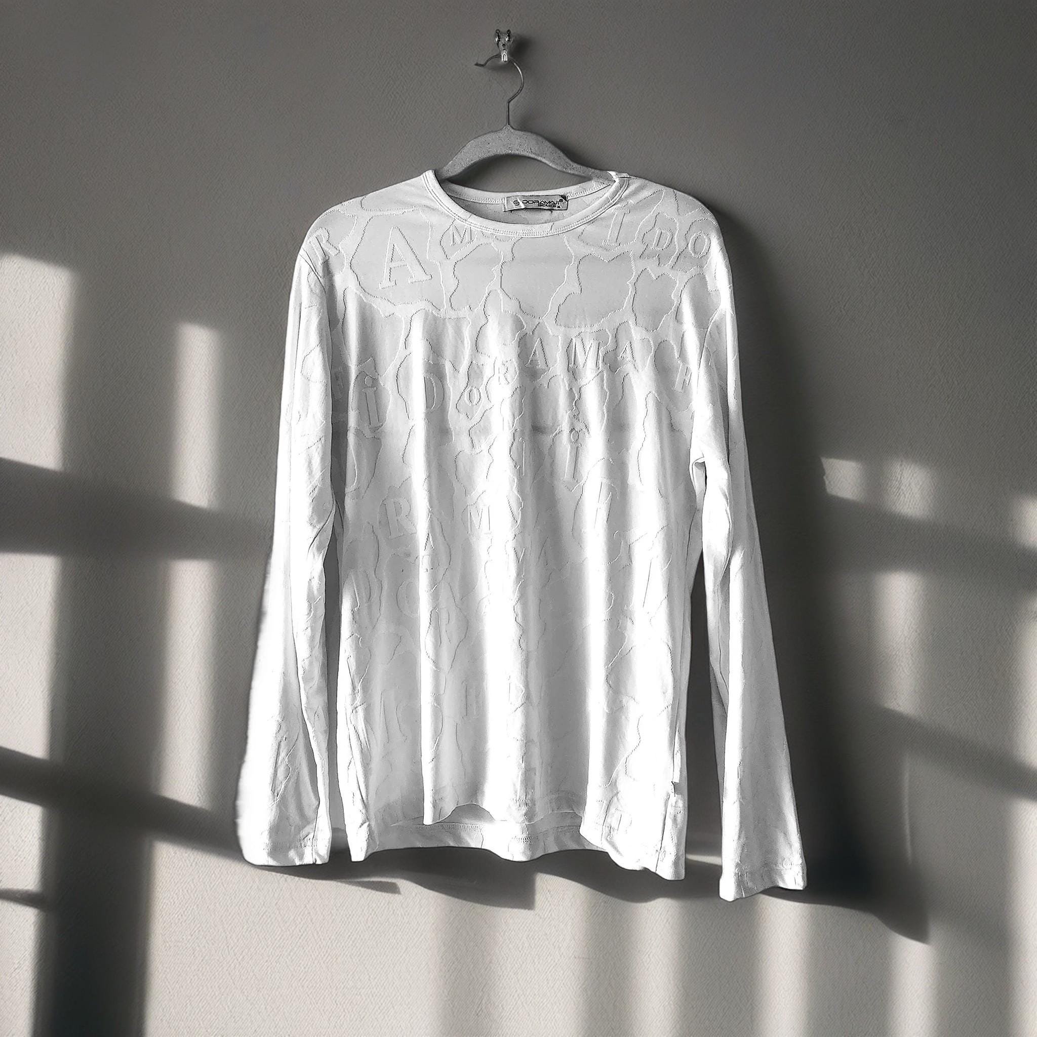 Y2K Embossed Long Sleeve Shirt, White Viscose Top, Unworn Vintage 