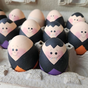 Ovos de vampiro pintados à mão, decoração assustadora de Halloween, conjunto de caixa de ovos góticos, decoração de casa fofa e assustadora, ester alternativo, decoração pintada à mão