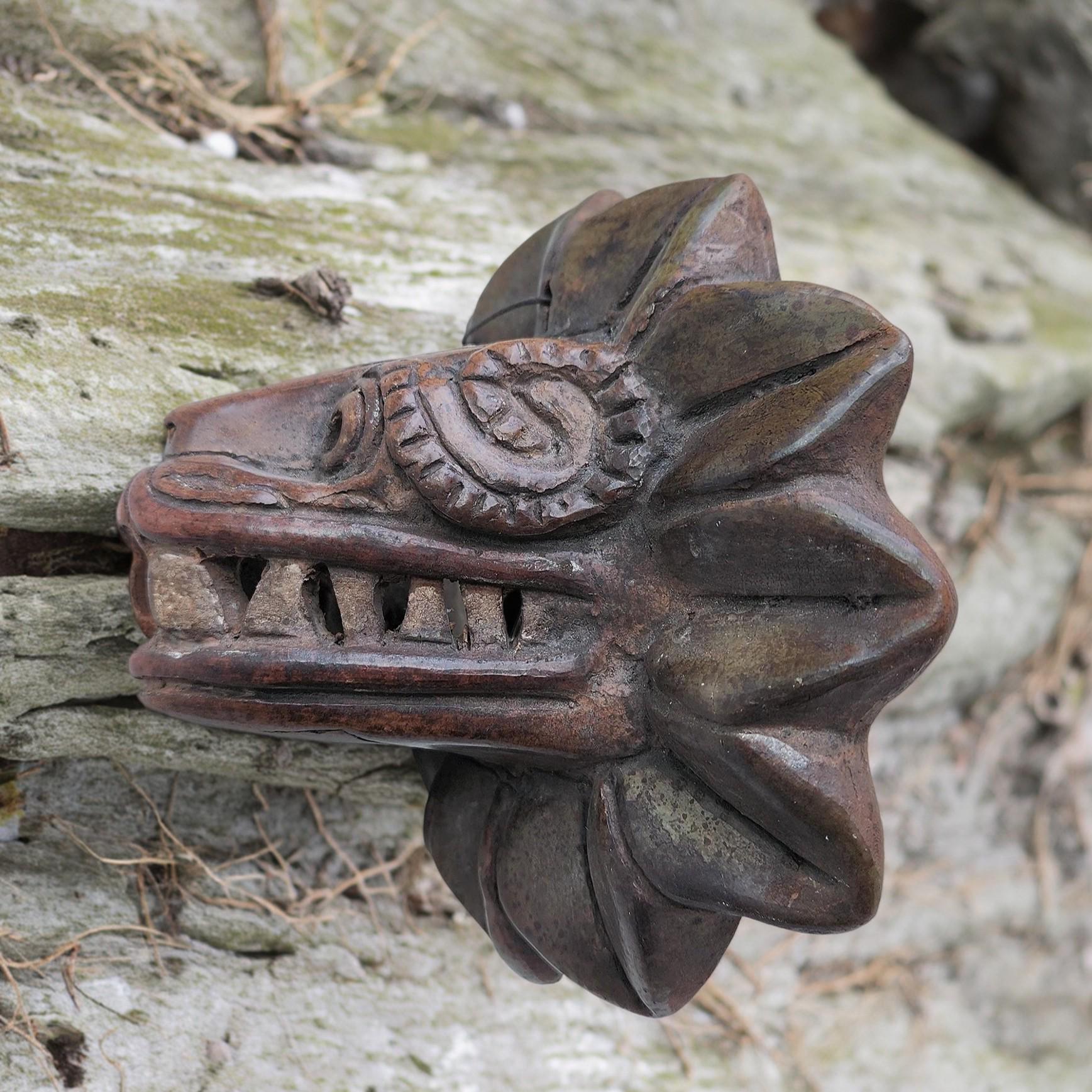 Aztec Quetzalcoatl Wall Mask, Ceramic Feathered Serpent Head, Tribal ...