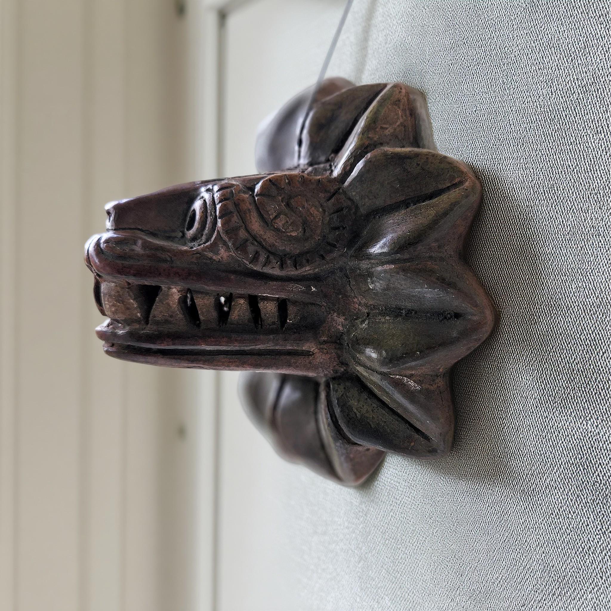 Aztec Quetzalcoatl Wall Mask, Ceramic Feathered Serpent Head, Tribal ...