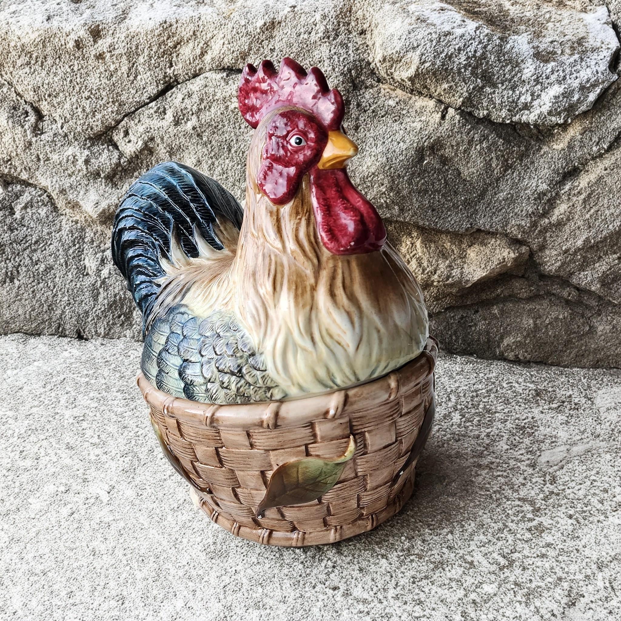 Hand-painted Ceramic Rooster Cookie Jar, Farmhouse Kitchen Decor