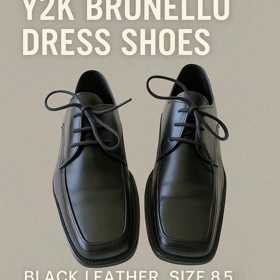 black dress shoes for men square toe Brunello Leather Oxford Shoes, Toe, Made in Italy, Size 8.5 1 (approx) Style_LBD Mia Goth wore a Colors:Butterfield