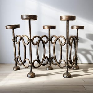 Foldable Gothic Wrought Iron Candle Holder, 5 Tea Lights or Votive Candles Stand, Mid-century Table Centerpiece, Vintage Home Decor