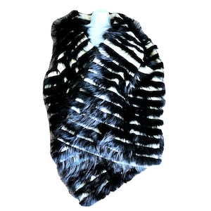 Unique Designer Bridal Natural Genuine Black Fox & White Trimmed Mink Fur WRAP/SCARF/STOLE  Wideand 7 feet Long. Y2K