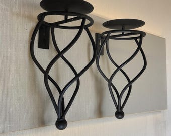 Vintage European Wrought Iron Wall Sconces – Pair of 9″ High Candle Holders