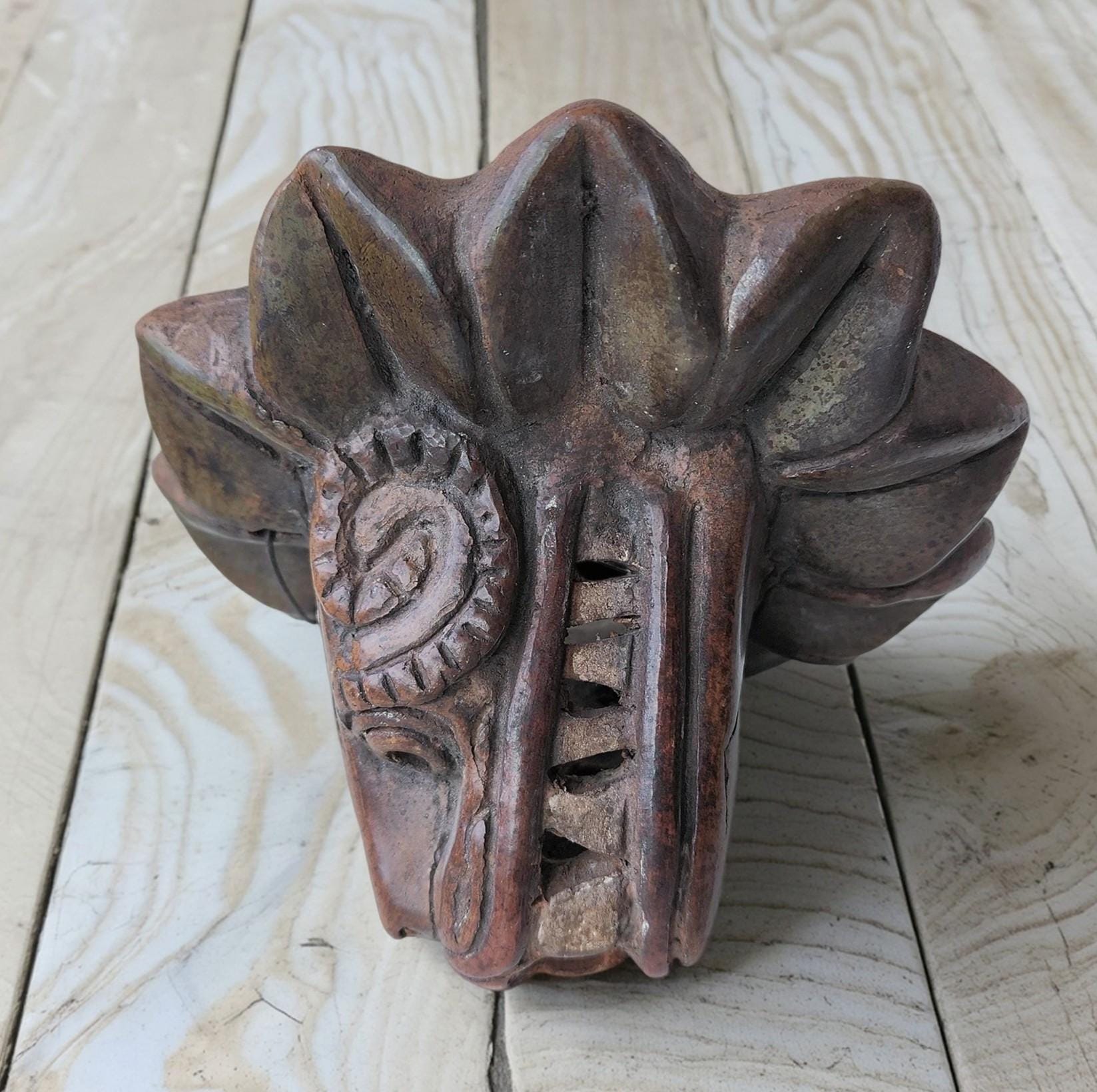 Aztec Quetzalcoatl Wall Mask, Ceramic Feathered Serpent Head, Tribal ...