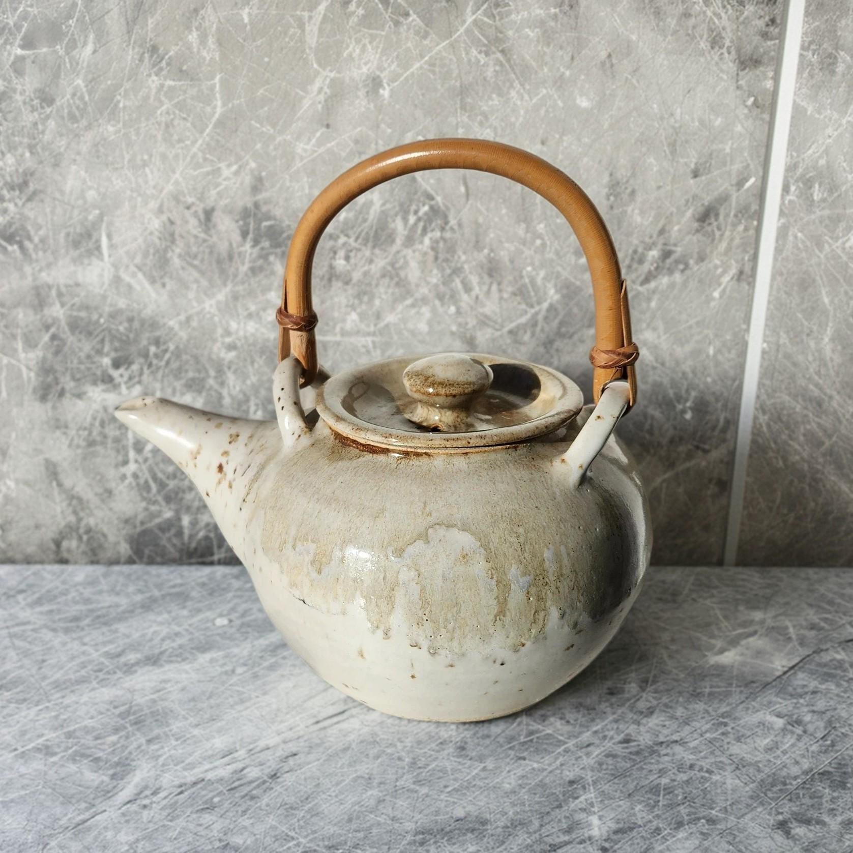 Large Signed Studio Pottery Teapot Sculptural Ceramic Bamboo Handle - Etsy