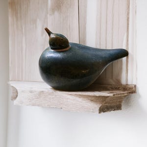 Large Studio Pottery Bird Sculpture, Blue-Green Ceramic Art Bird Figurine, Mid Century Modern, 11.5"