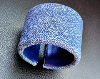 Stingray Leather Cuff Bracelet in Blue 50mm or 2" wide