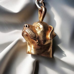 Rottweiler Mini 3D Sculpture Pendant, 18K Gold Plated Necklace, Genuine Leather Cord, Key Chain, Animal Lover Jewelry, Gift for Dog Lovers