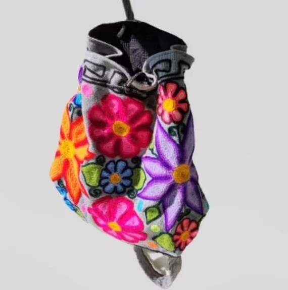 Handmade Embroidered Wool Backpack, Floral Appliq… - image 5