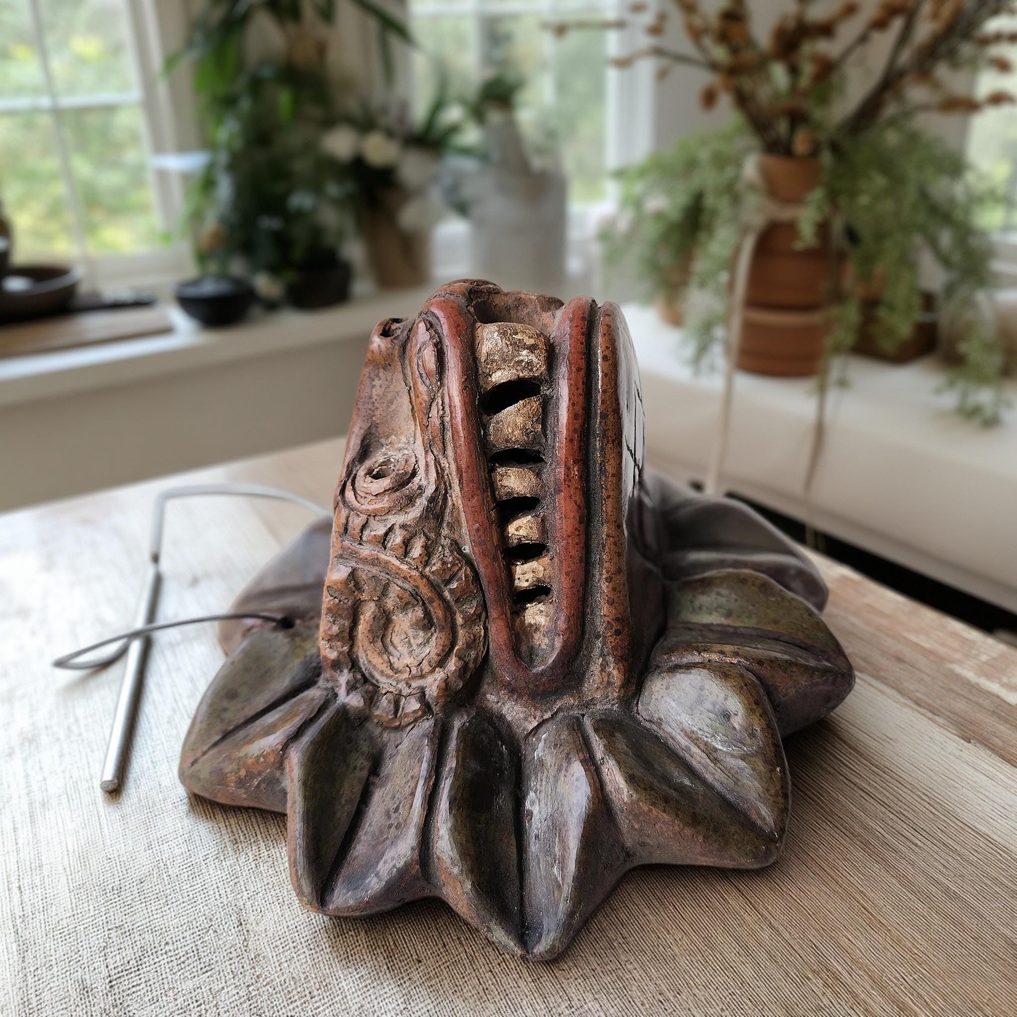 Aztec Quetzalcoatl Wall Mask, Ceramic Feathered Serpent Head, Tribal ...