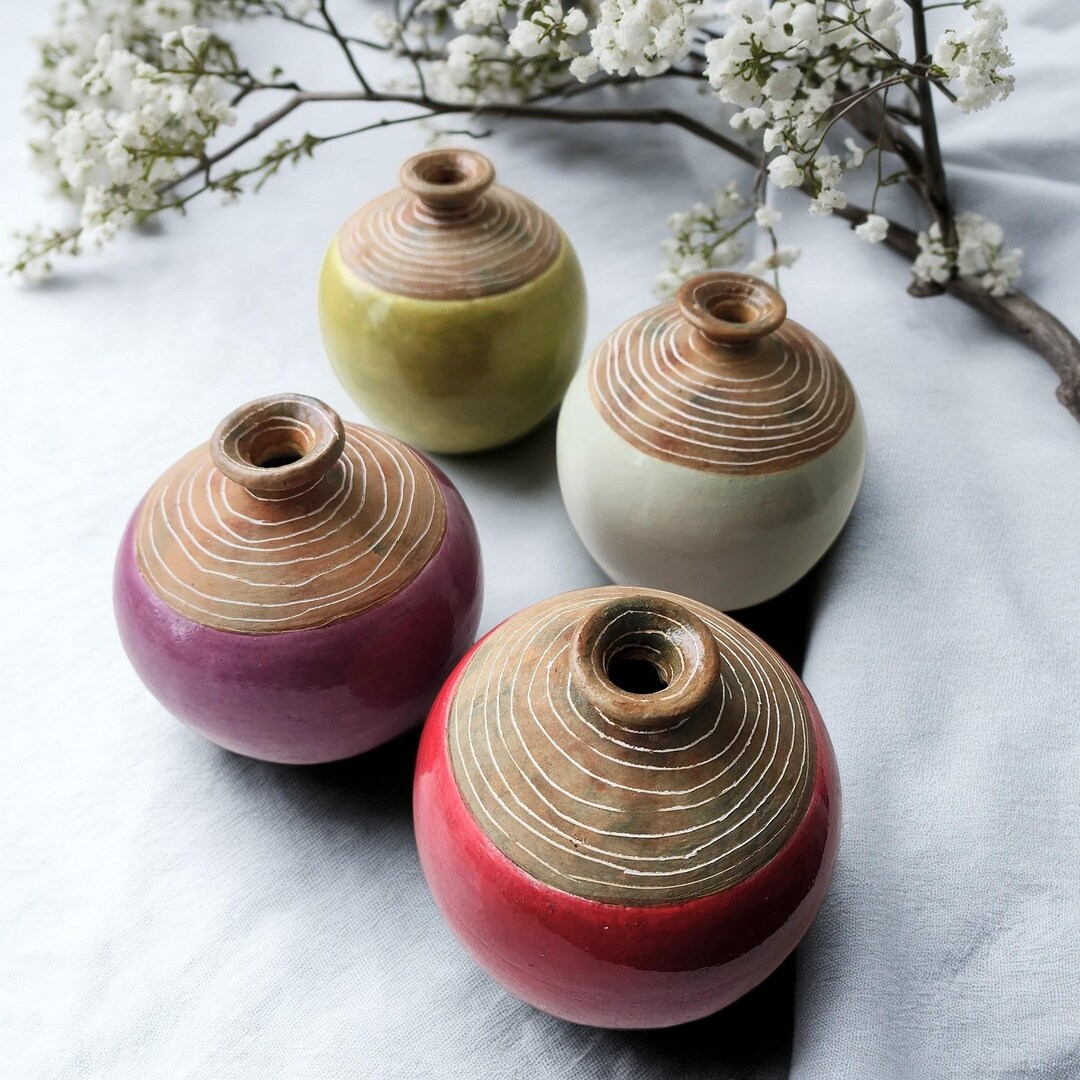 Round Ceramic Bud Vase • Choose a Color • Handmade Pottery Home Accent ...