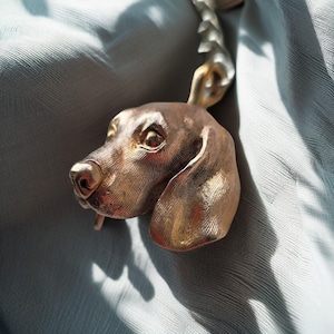 Basset Hound Mini Sculpture Pendant, 18K Gold Plated Necklace, Genuine Leather Cord, Key Chain, Animal Lover Jewelry, Gift for Dog Lovers