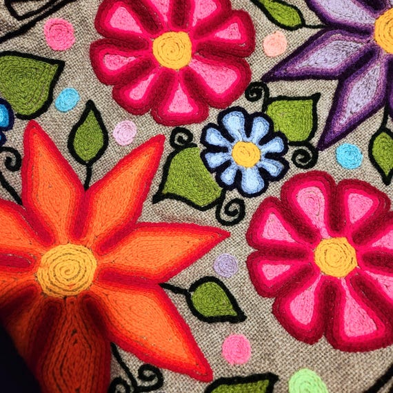 Handmade Embroidered Wool Backpack, Floral Appliq… - image 8