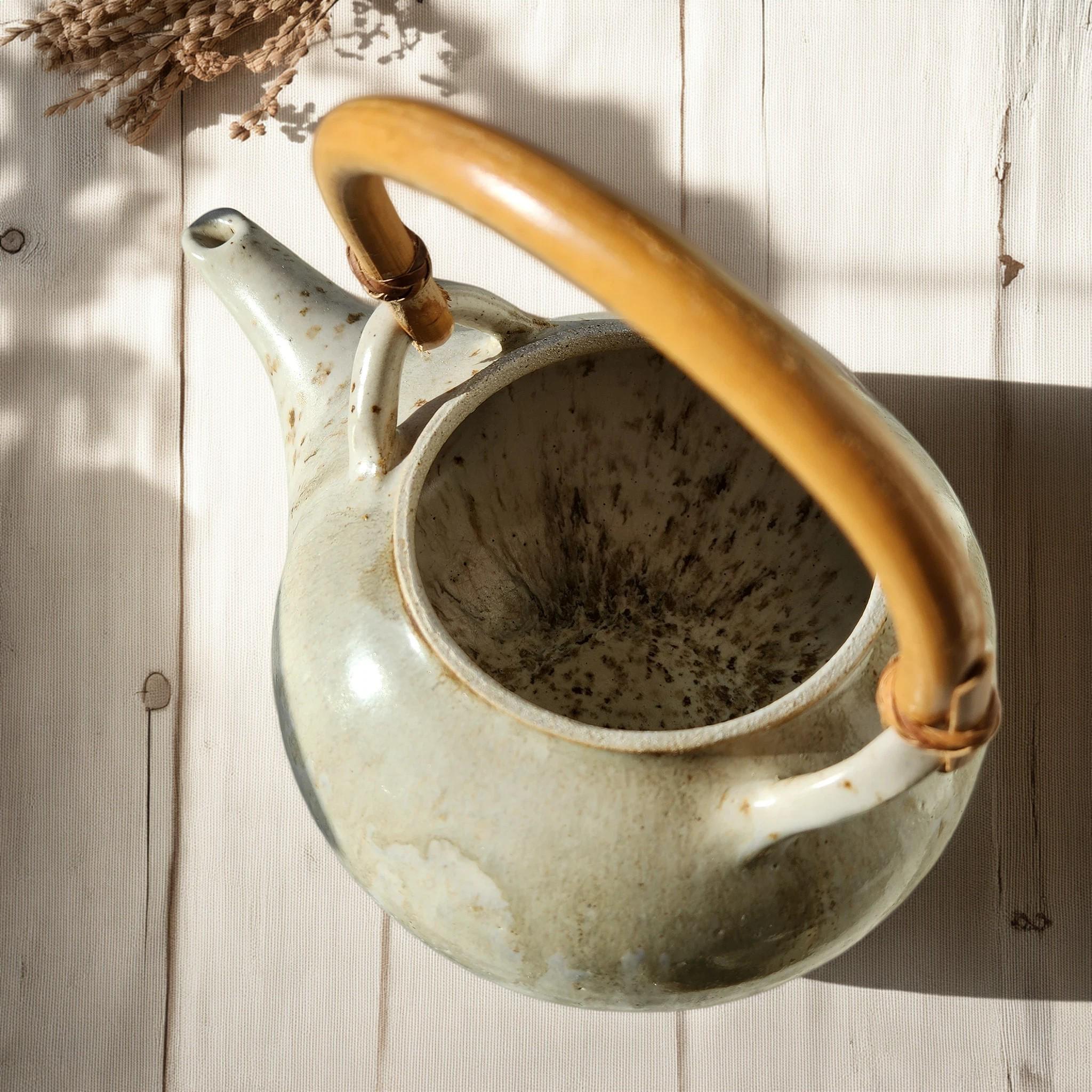 Large Signed Studio Pottery Teapot Sculptural Ceramic Bamboo Handle - Etsy