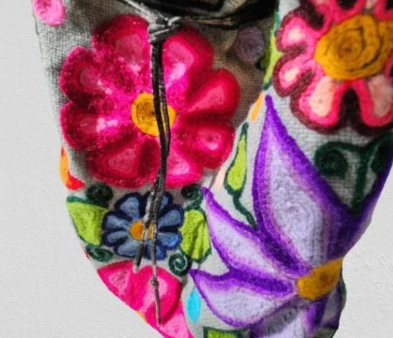 Handmade Embroidered Wool Backpack, Floral Appliq… - image 4