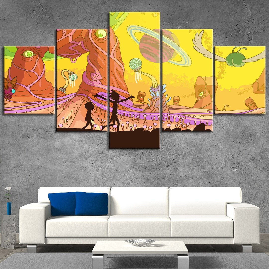 Rick and Morty Poster, Canvas, 5 Pieces Wall Art, Wall Decor, Birthday Gift for Her/him, Wall