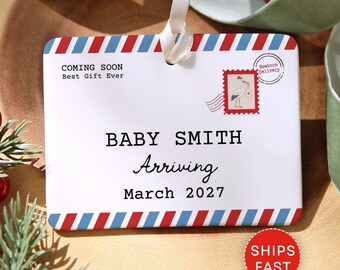 Pregnancy Announcement Ornament, Personalized Pregnancy Reveal Christmas Ornament, Custom Expecting Baby Ornament, Baby Arriving Keepsake
