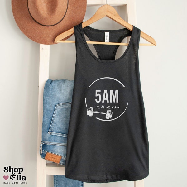 5am Workout Squad Tank Top 5 am Crew Running Shirt Funny Group T-Shirt  Pilates CrossFit Training Fitness Apparel Cute Womens Gym Tee