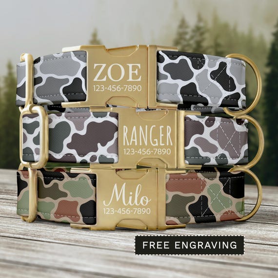 Duck Camo Dog Collar, Personalized Camo Dog Collar with Name, Custom Camouflage Dog Collar & Leash, Boy Dog Collar Set Adjustable SEC-023