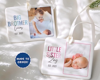 Big Brother Little Sister Ornament, Personalized Sibling Christmas Ornament, Custom Big Brother Ornament Gift for Little Sister Keepsake