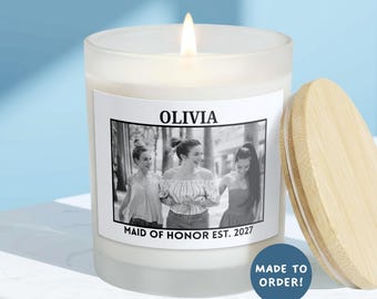 Maid of Honor Photo Candle, Personalized Maid of Honor Proposal Candle, Custom Matron of Honor Candle, Scented Coconut Soy Wax Candle Gift