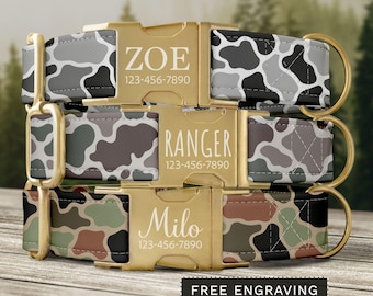 Duck Camo Dog Collar, Personalized Camo Dog Collar with Name, Custom Camouflage Dog Collar & Leash, Boy Dog Collar Set Adjustable SEC-023