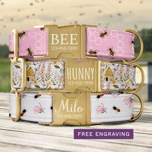 Bee Dog Collar Personalized Honey Bee Dog Collar with Name Custom Bumble Bee Dog Collar & Leash Cute Pink Dog Collar Girl Dog Collar SEC-014