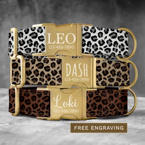 Leopard Dog Collar Personalized Cheetah Dog Collar with Name Custom Leopard Print Dog Collar & Leash Cute Animal Print Dog Collar SEC-008