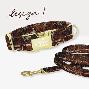 Cowboy Dog Collar, Personalized Western Dog Collar with Name, Custom Rodeo Dog Collar & Leash, Country Boy Dog Collar with Buckle SEC-058 Design 1
