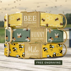 Bee Dog Collar Personalized Honey Bee Dog Collar with Name Custom Bumble Bee Dog Collar & Leash Cute Dog Collar Set Girl Boy Dog SEC-014