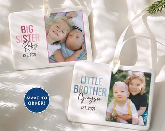 Big Sister Little Brother Ornament, Personalized Sibling Christmas Ornament, Custom Big Sister Ornament Gift for Little Brother Keepsake