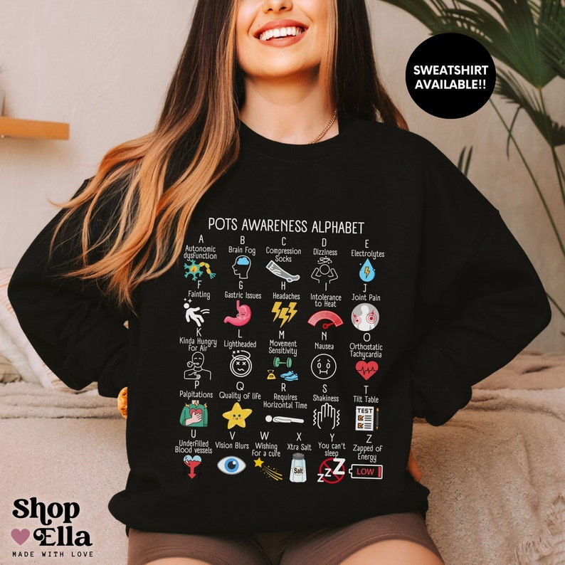 POTS Syndrome Alphabet Shirt Postural Orthostatic Tachycardia Syndrome T-Shirt Dysautonomia Awareness Tshirt Ehlers Danlos Dizzy Flare Day image 6