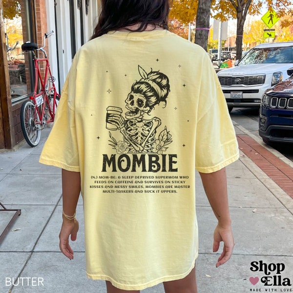 Mombie Funny Mom Life T-Shirt Oversized Zombie Mom Shirt Mothers Day Gift from Daughter Spooky Mama Tshirt Goth Skeleton Coffee Lover Tee