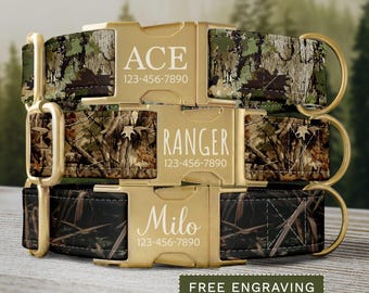 Camo Dog Collar Personalized Camouflage Dog Collar with Name Custom Hunting Dog Collar & Leash Cute Boy Dog Collar Set Adjustable SEC-023