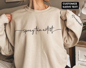 Spray Tan Artist Sweatshirt & Hoodie Personalized Business Name or Social Media Custom Spray Tanner Shirt Cute Tanning Salon Owner Gift