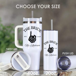 Custom New Bride Personalized Future Mrs Last Name & Wedding Date Skeleton Hand with ring 40oz Tumbler