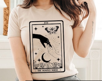 Hospice Nurse Tarot Card Shirt for Registered Nurse Gift Personalized Palliative Care Nursing Team T-Shirt Custom Name End of Life T-Shirt