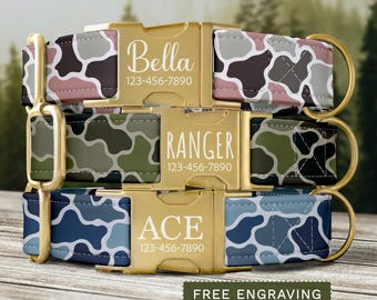Duck Camo Dog Collar Personalized Camo Dog Collar with Name Custom Camouflage Dog Collar & Leash Girl Boy Camo Dog Collar Adjustable SEC-023