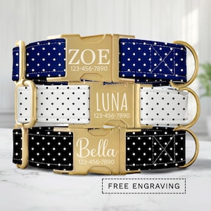 Polka Dot Dog Collar Personalized Spotted Dog Collar With Name Custom Girl Dog Collar & Leash Minimalist Dog Collar Set Boy Dog SEC-022