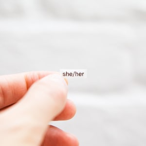 Pronouns Sticker for your name badge — Tiny 3D Dome Sticker — Create a safe space for LGBTQIA+ staff, customers and patients!