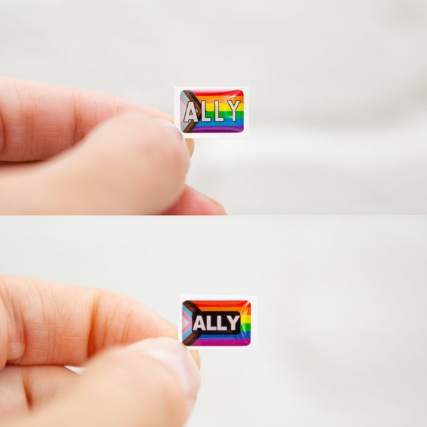 Ally Rainbow Pride Flag Sticker for your name badge — Tiny 3D Dome Sticker — Create a safe space for LGBTQIA+ staff, customers and patients!