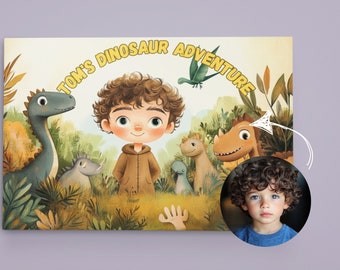 Libro de cuentos infantil personalizado de aventuras con dinosaurios, ilustración personalizada (tapa dura)