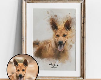 Watercolor Pet Portrait from Photo | Personalized Dog or Cat Illustration | Pet Memorial Wall Art | Custom Pet Lover Gift